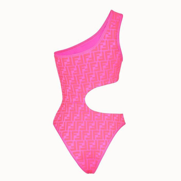 Neon Pink Print Cut Out Asymmetric Swimsuit